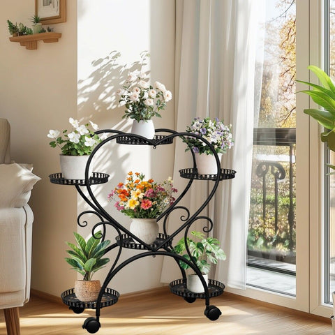 Rolling Metal Plant Stand 20x15x25 cm, 6 Pots, Effortless Mobility, Elegant Design - SuperSaverAU - view 1