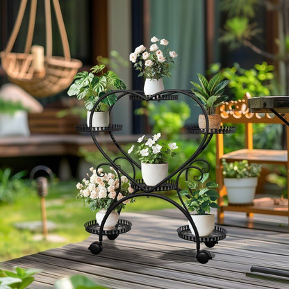 Rolling Metal Plant Stand Indoor Outdoor Garden Display Shelf