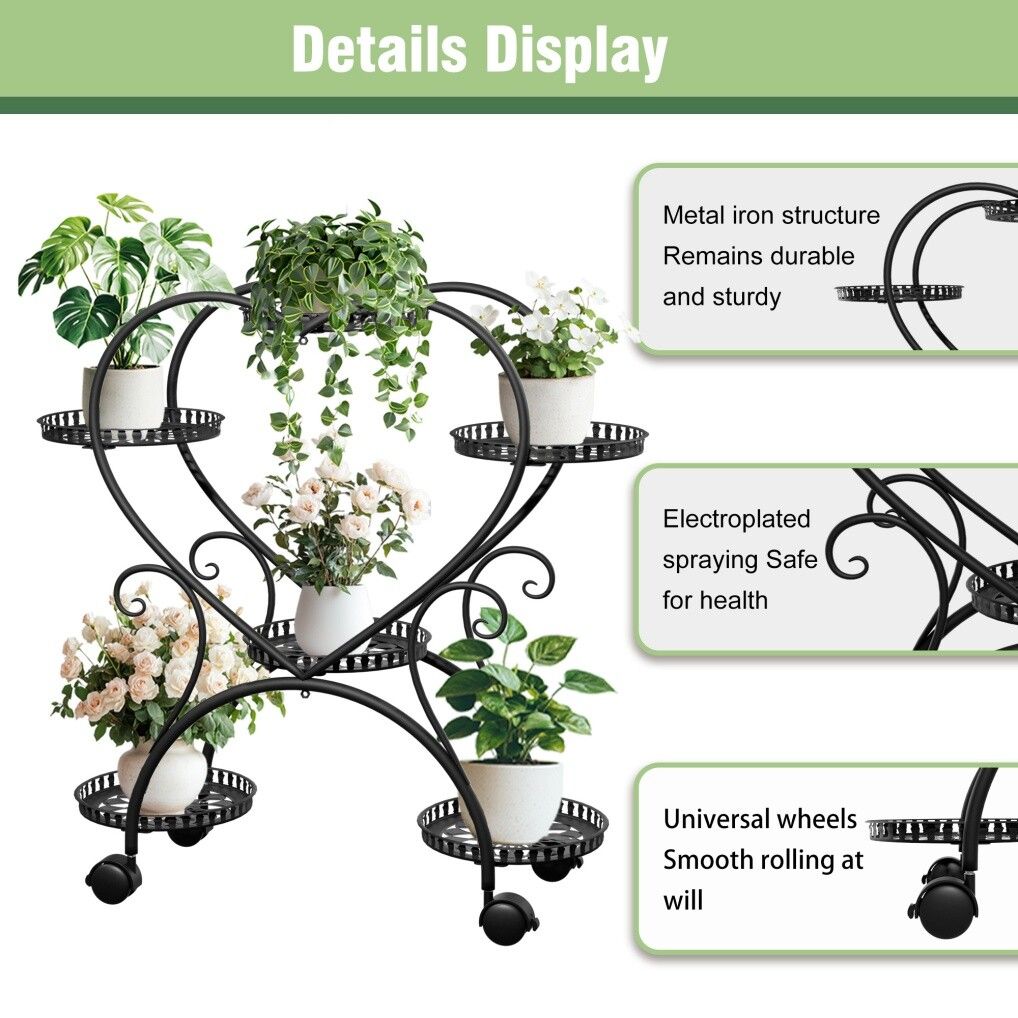 Rolling Metal Plant Stand 20x15x25 cm, 6 Pots, Effortless Mobility, Elegant Design - SuperSaverAU - view 6