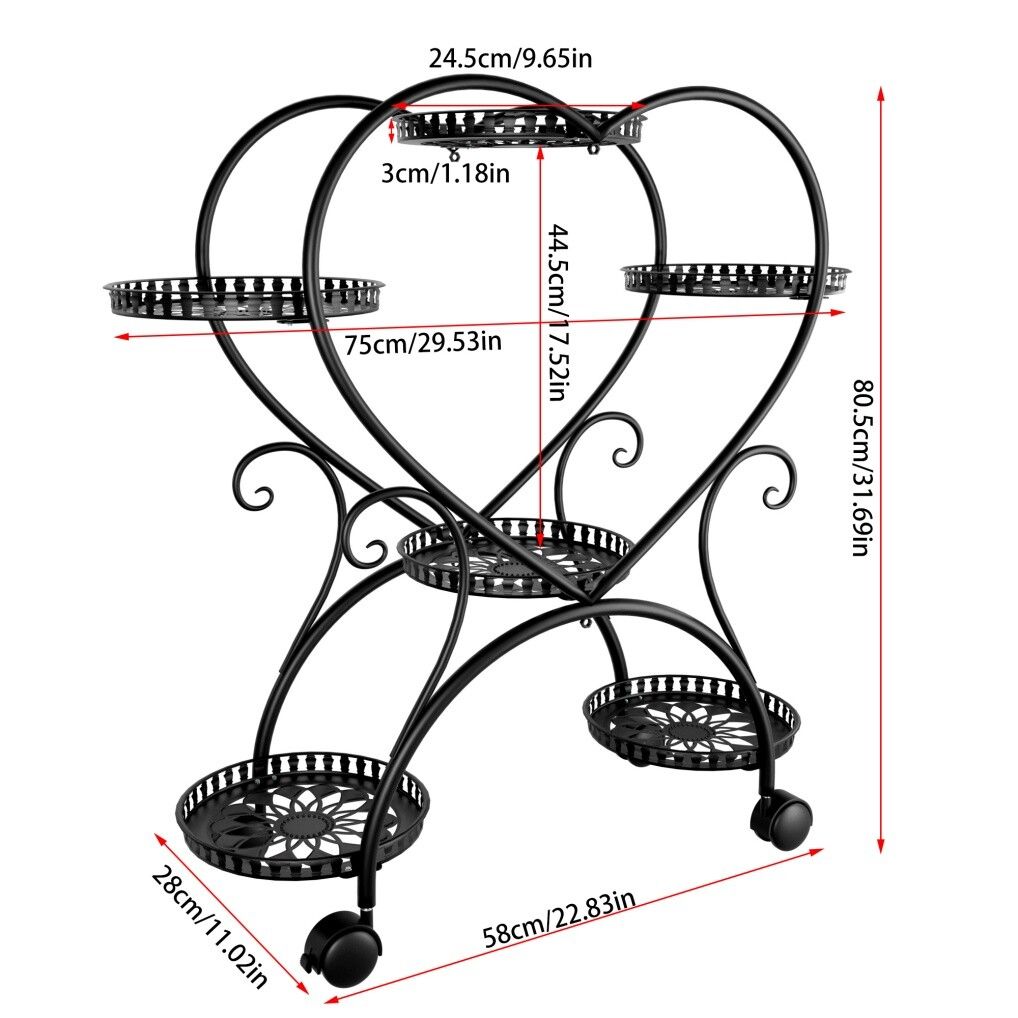Rolling Metal Plant Stand 20x15x25 cm, 6 Pots, Effortless Mobility, Elegant Design - SuperSaverAU - view 8