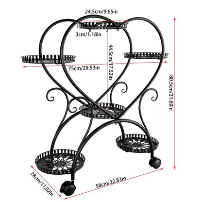 Rolling Metal Plant Stand Indoor Outdoor Garden Display Shelf