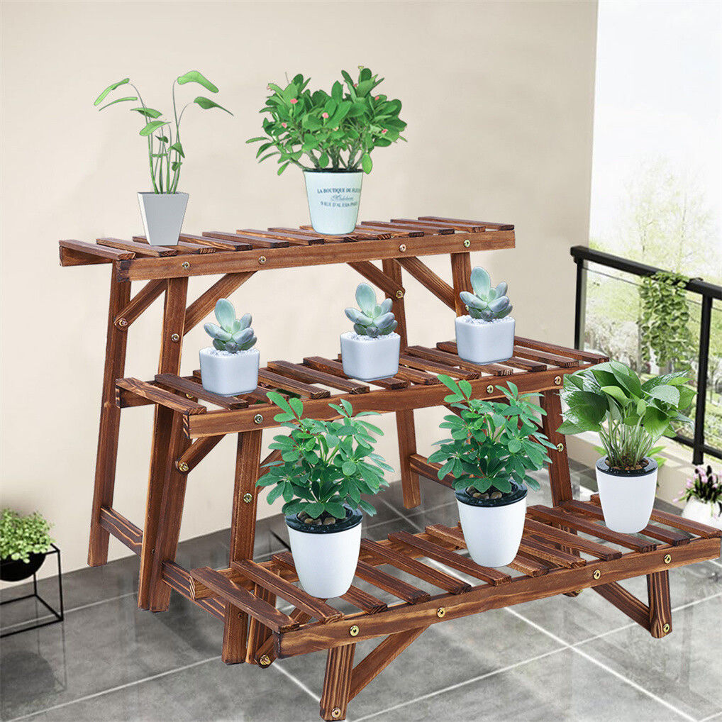 Pine Wood 3pcs Plant Stand Ladder Garden Flower Display