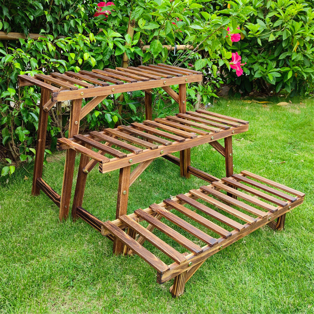Pine Wood 3pcs Plant Stand Ladder, 20x15x25 cm, Versatile & Space-Saving Design - SuperSaverAU - view 2