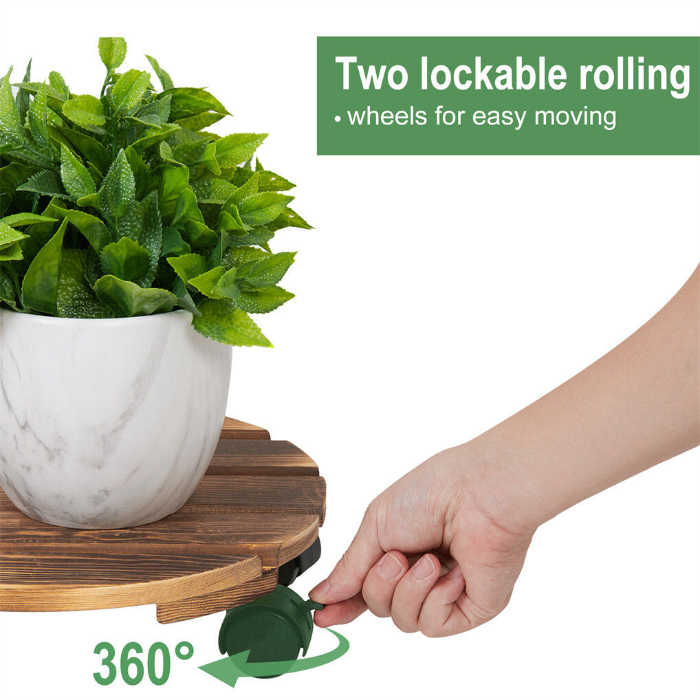 Wooden Plant Caddy Stand 2-Pack with 360° Rotating Casters - SuperSaverAU - view 3