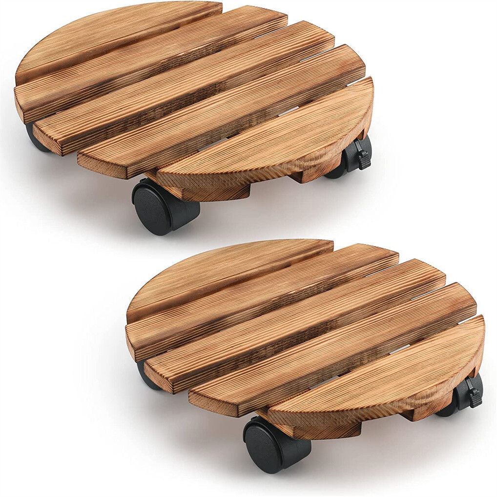 Wooden Plant Caddy Stand 2-Pack with 360° Rotating Casters - SuperSaverAU - view 7