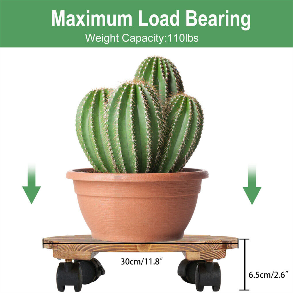 Wooden Plant Caddy Stand 2-Pack with 360° Rotating Casters - SuperSaverAU - view 9