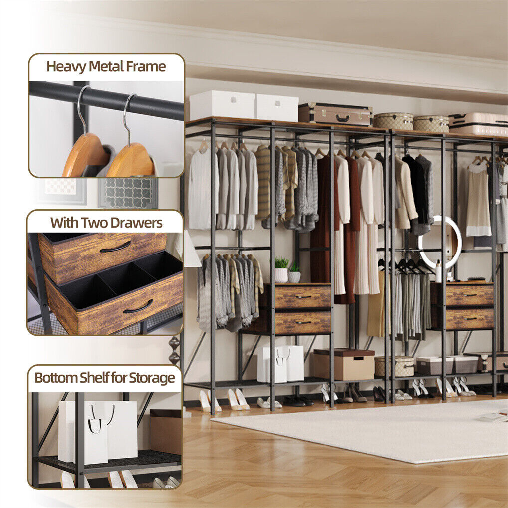XXL Heavy Duty Wardrobe Closet w/ Shelf, Drawer & Rack