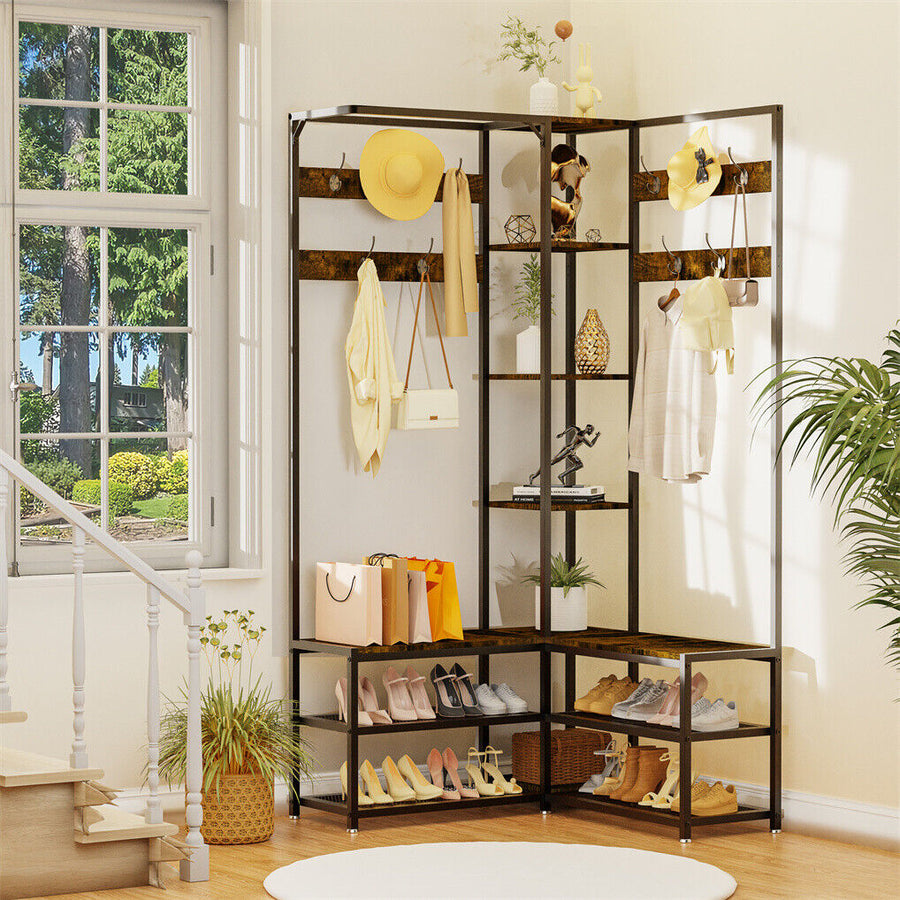 Corner Coat Stand with Shoe Bench Organizer - SuperSaverAU - view 1