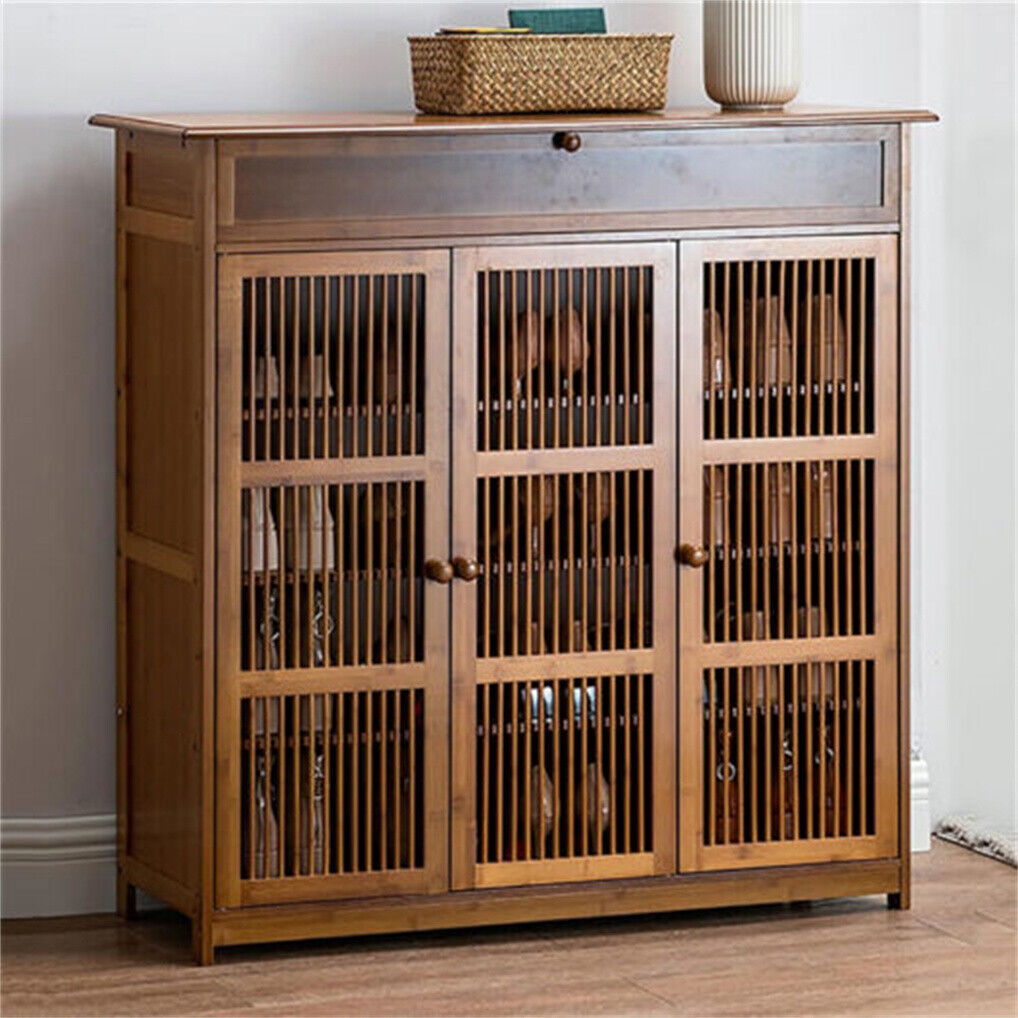 Wooden Shoe Rack XL 4 Tier 3 Doors Drawers Shelves Cabinet Organizer 20x15x25 cm - SuperSaverAU - view 2