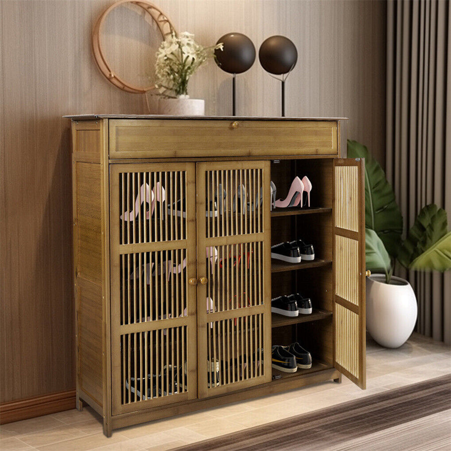 Wooden Shoe Rack XL 4 Tier 3 Doors Drawers Shelves Cabinet Organizer 20x15x25 cm - SuperSaverAU - view 3