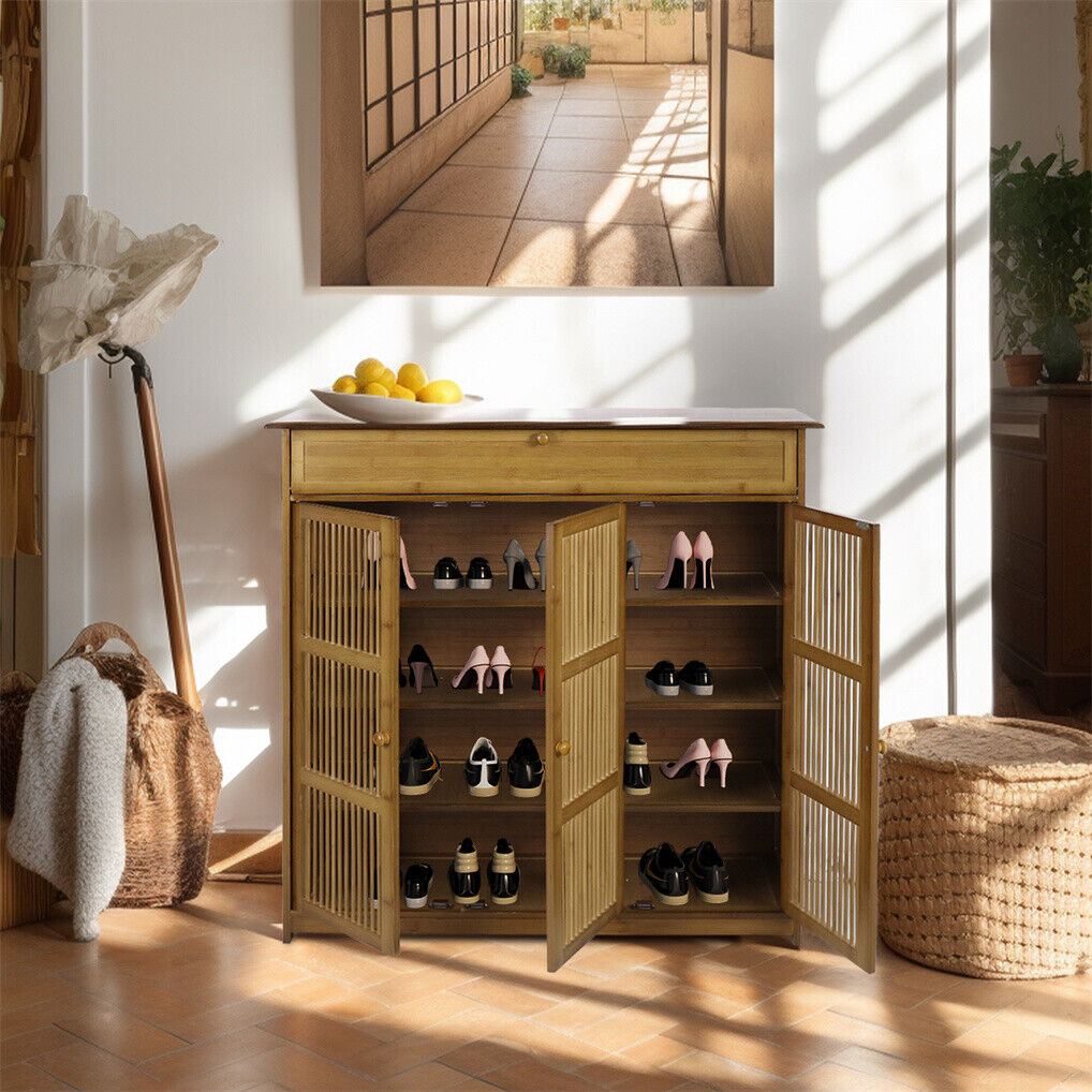 Wooden Shoe Rack XL 4 Tier 3 Doors Drawers Shelves Cabinet Organizer 20x15x25 cm - SuperSaverAU - view 5