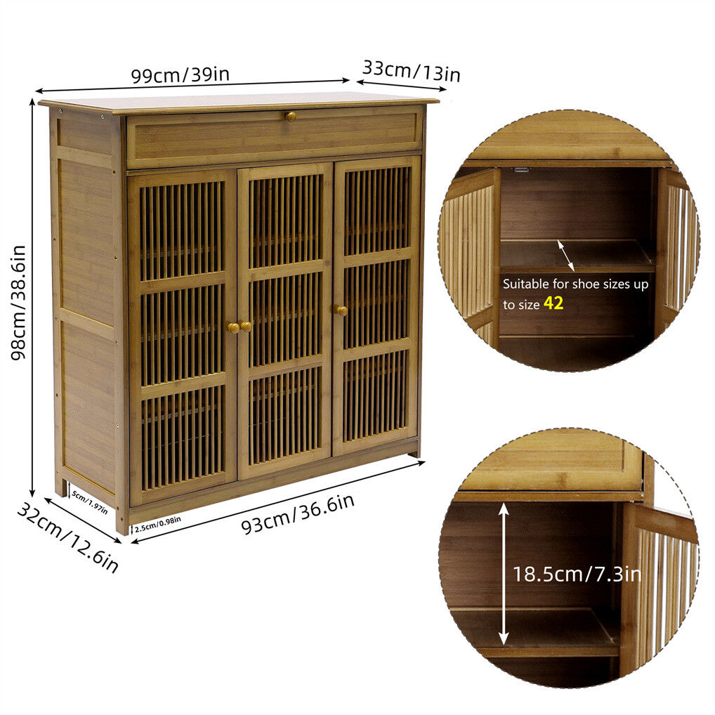 Wooden Shoe Rack XL 4 Tier 3 Doors Drawers Shelves Cabinet Organizer 20x15x25 cm - SuperSaverAU - view 8