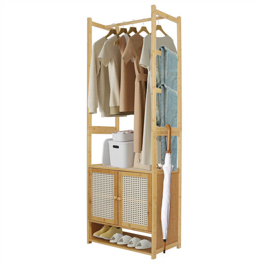 Bamboo Clothes Rack Coat Stand 168cm High Polish, Eco-Friendly, Space-Saving - SuperSaverAU - view 1
