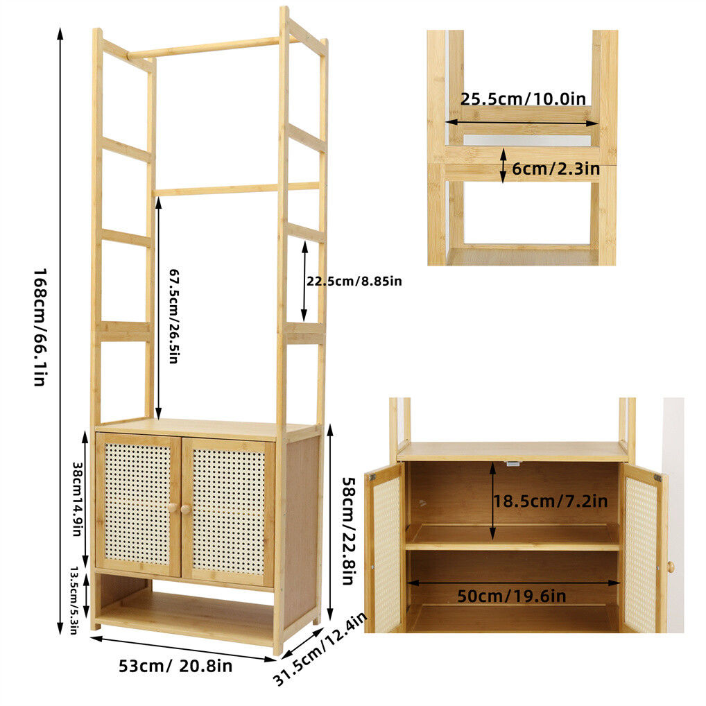Bamboo Clothes Rack Coat Stand 168cm High Polish, Eco-Friendly, Space-Saving - SuperSaverAU - view 5