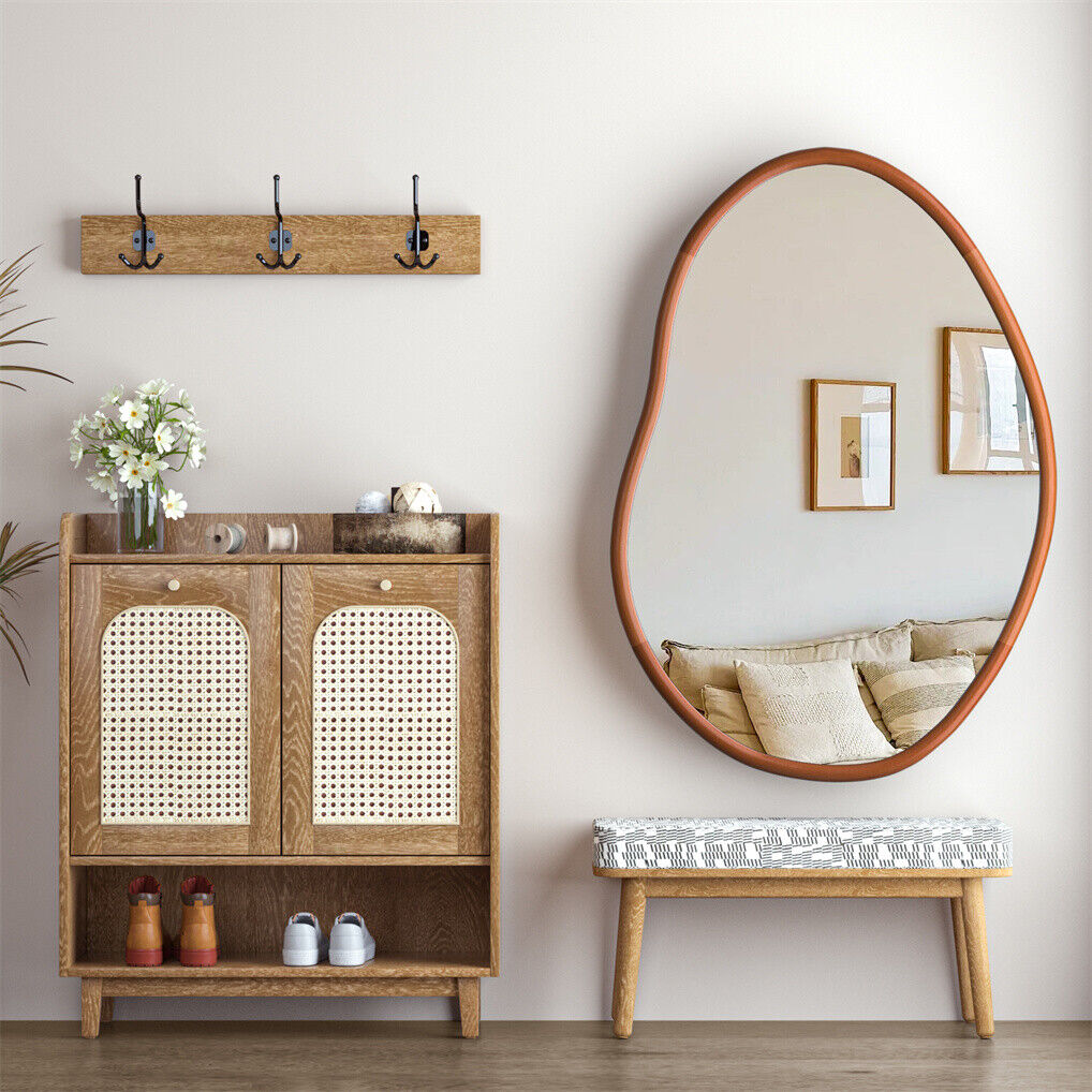 Small Art Deco Asymmetrical Wall Mirror 56x82cm - Italian-Inspired Beech Wood - SuperSaverAU - view 1