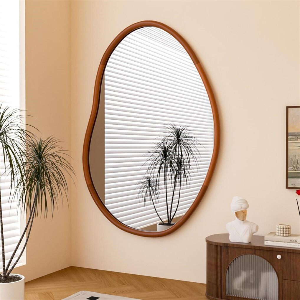 Small Art Deco Asymmetrical Wall Mirror 56x82cm - Italian-Inspired Beech Wood - SuperSaverAU - view 2