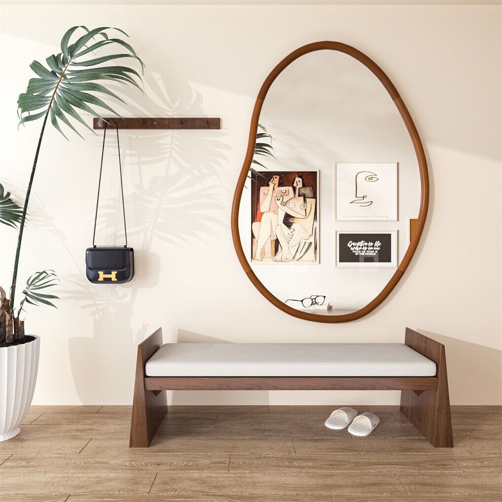 Small Art Deco Asymmetrical Wall Mirror 56x82cm - Italian-Inspired Beech Wood - SuperSaverAU - view 5