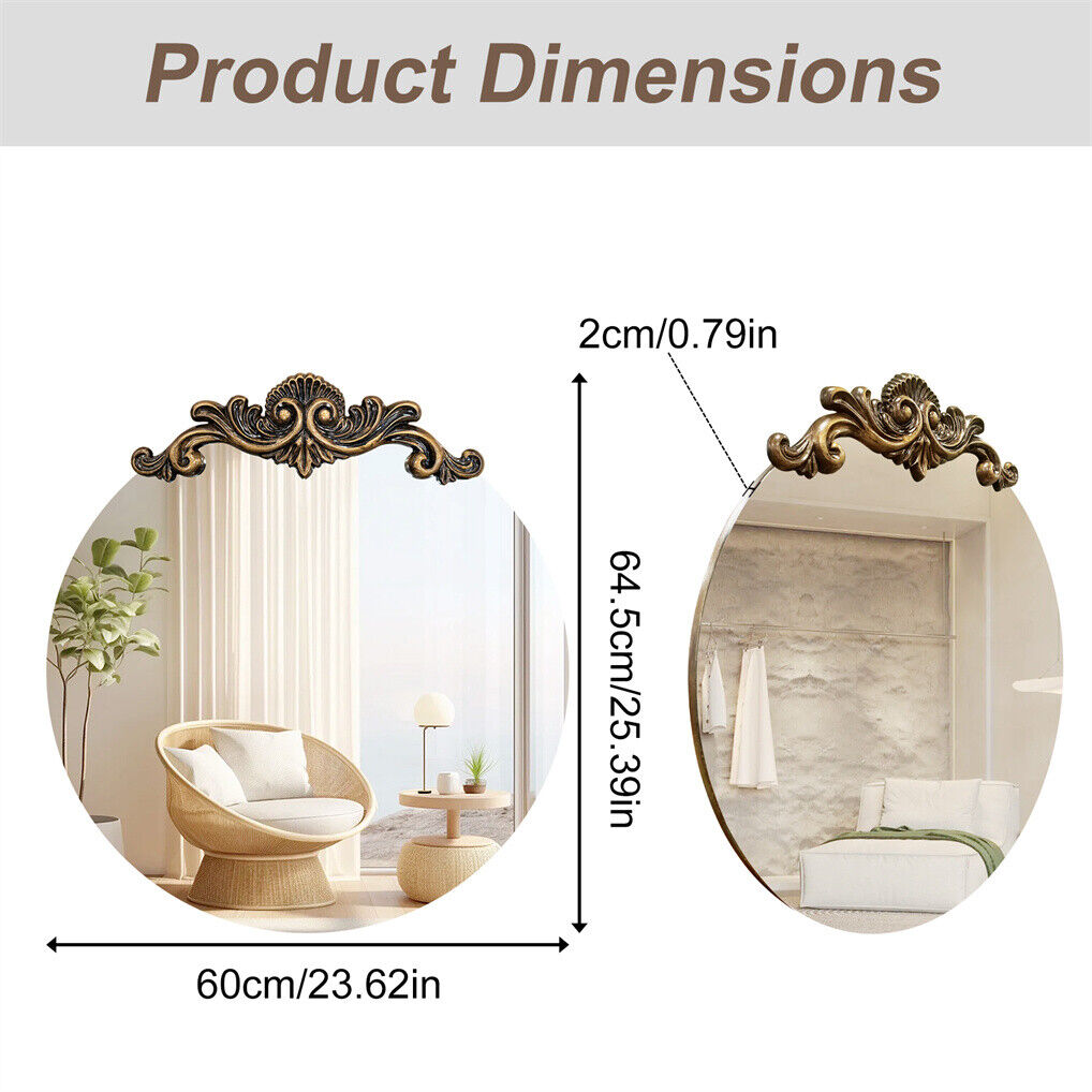 Baroque Antique Round Wall Mirror Decor 60x64.5cm - Classic Elegance, Easy Installation - SuperSaverAU - view 3