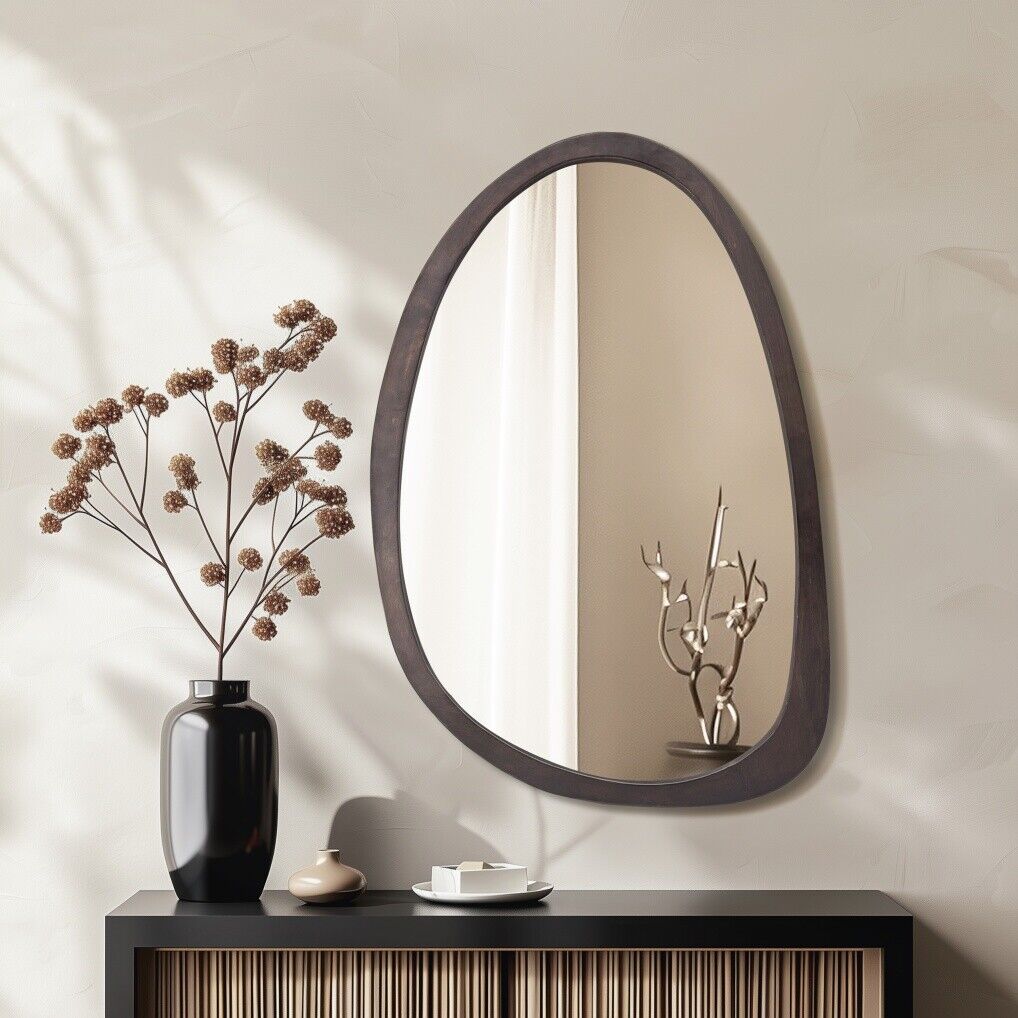 Antique Wooden Frame Wall Mirror HD 60x90cm - Asymmetrical Design, Durable - SuperSaverAU - view 2