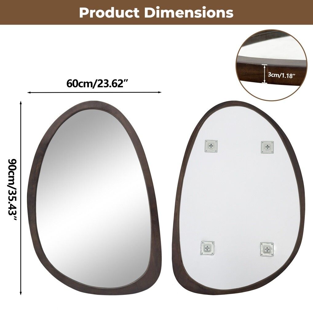 Antique Wooden Frame Wall Mirror HD 60x90cm - Asymmetrical Design, Durable - SuperSaverAU - view 3