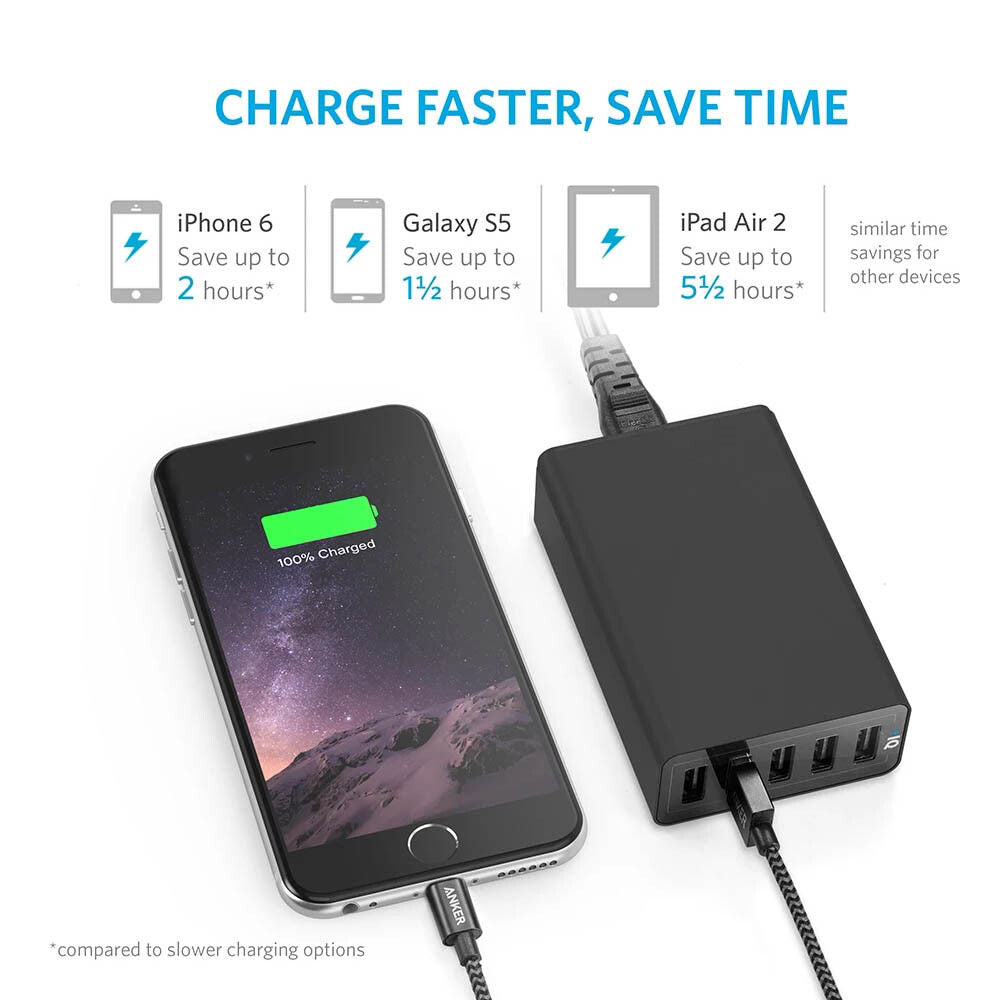 Premium 40W 5 Port USB Wall Charger Fast AC Travel Adapter