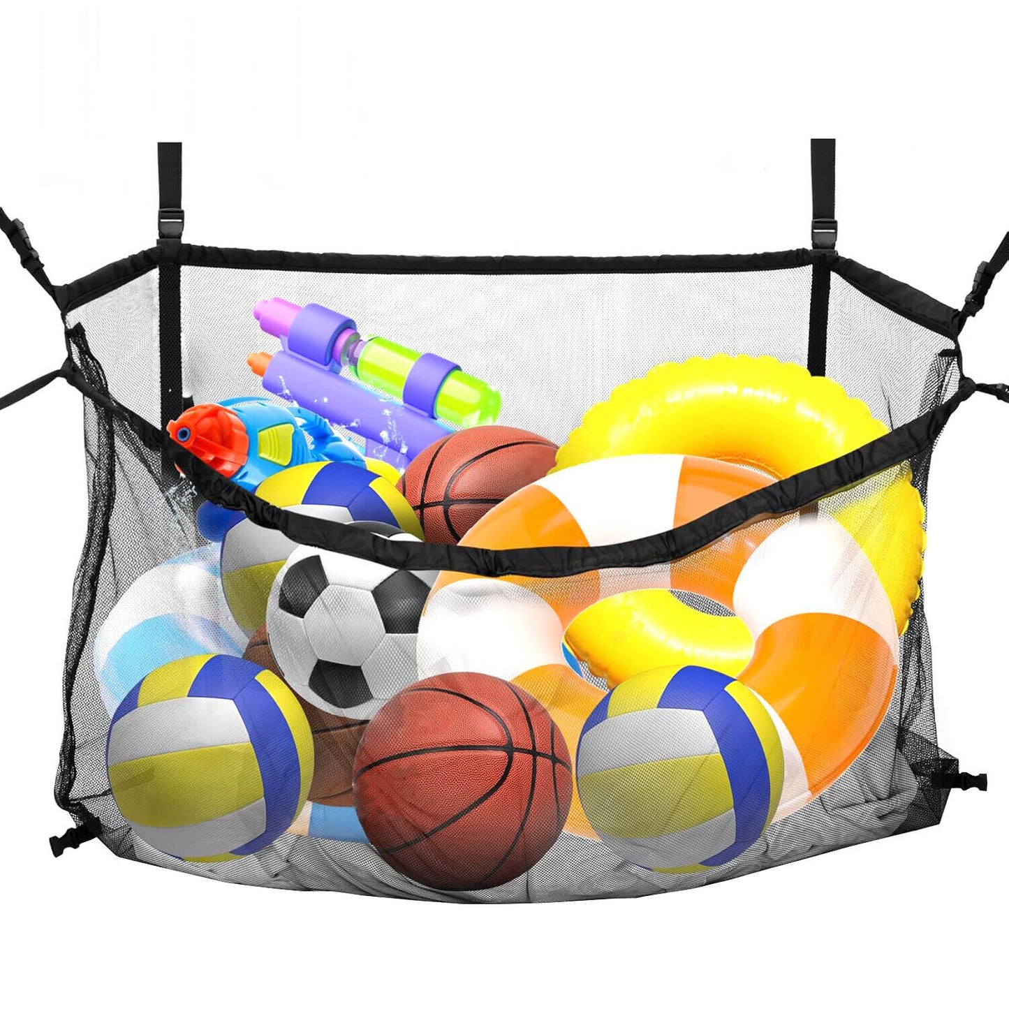 145x145CM Heavy Duty Pool Toy Storage Net Bag - Durable, Adjustable Organizer