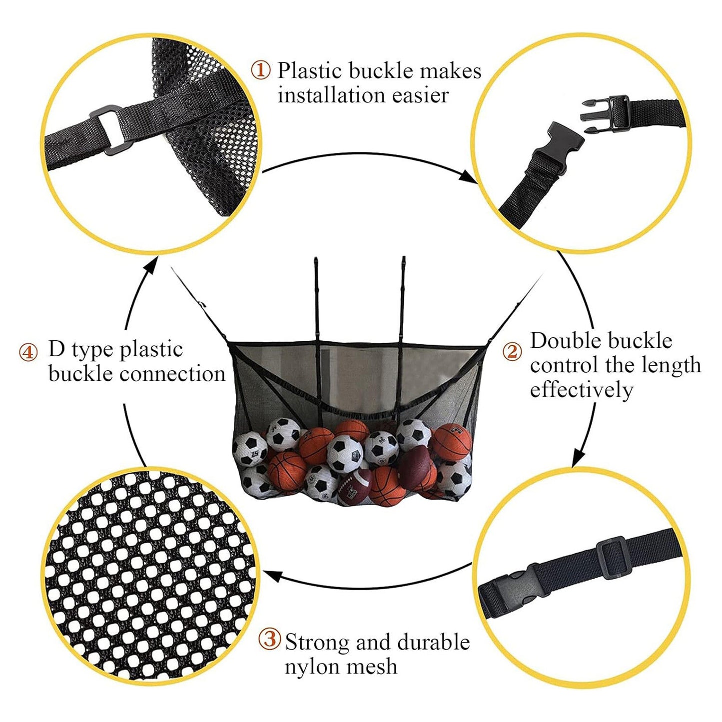 145x145CM Heavy Duty Pool Toy Storage Net Bag - Durable, Adjustable Organizer