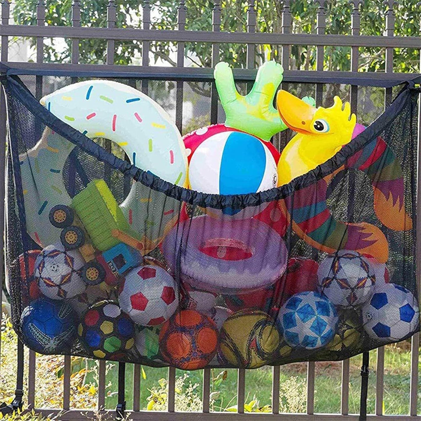 145x145CM Heavy Duty Pool Toy Storage Net Bag - Durable, Adjustable Organizer