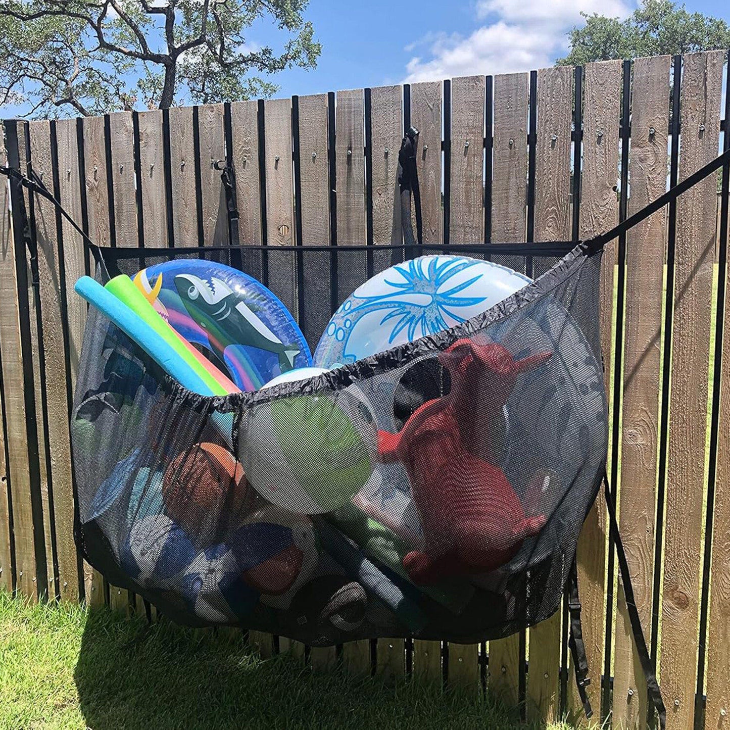 145x145CM Heavy Duty Pool Toy Storage Net Bag - Durable, Adjustable Organizer