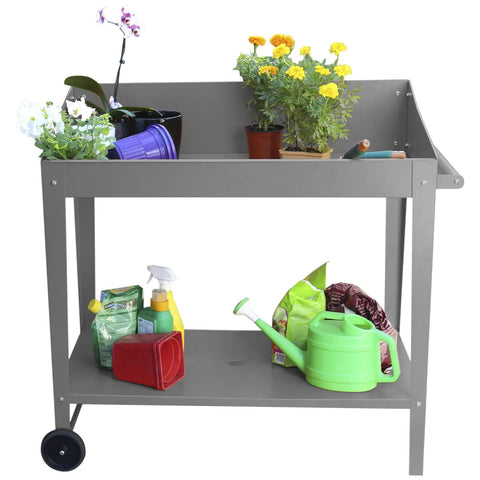 Potting Bench Table Slate Grey 100 x 55 x 101cm with Ergonomic Height & Wheels - SuperSaverAU - view 2