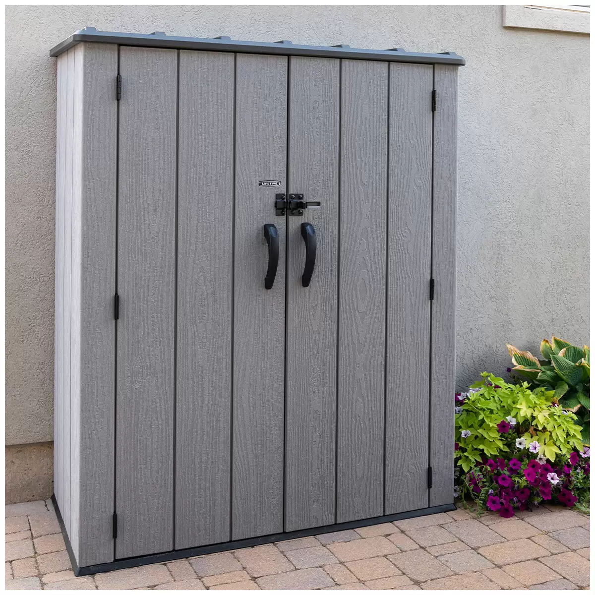 Lifetime Vertical Shed with Shelves, 173.9 x 142.5 x 73.6 cm, Durable, Weather Resistant - SuperSaverAU - view 6