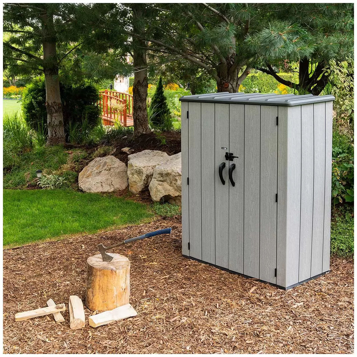 Lifetime Vertical Shed with Shelves, 173.9 x 142.5 x 73.6 cm, Durable, Weather Resistant - SuperSaverAU - view 8