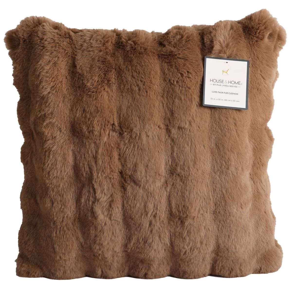 Luxe Faux Fur Cushion 55 x 55cm Light Brown