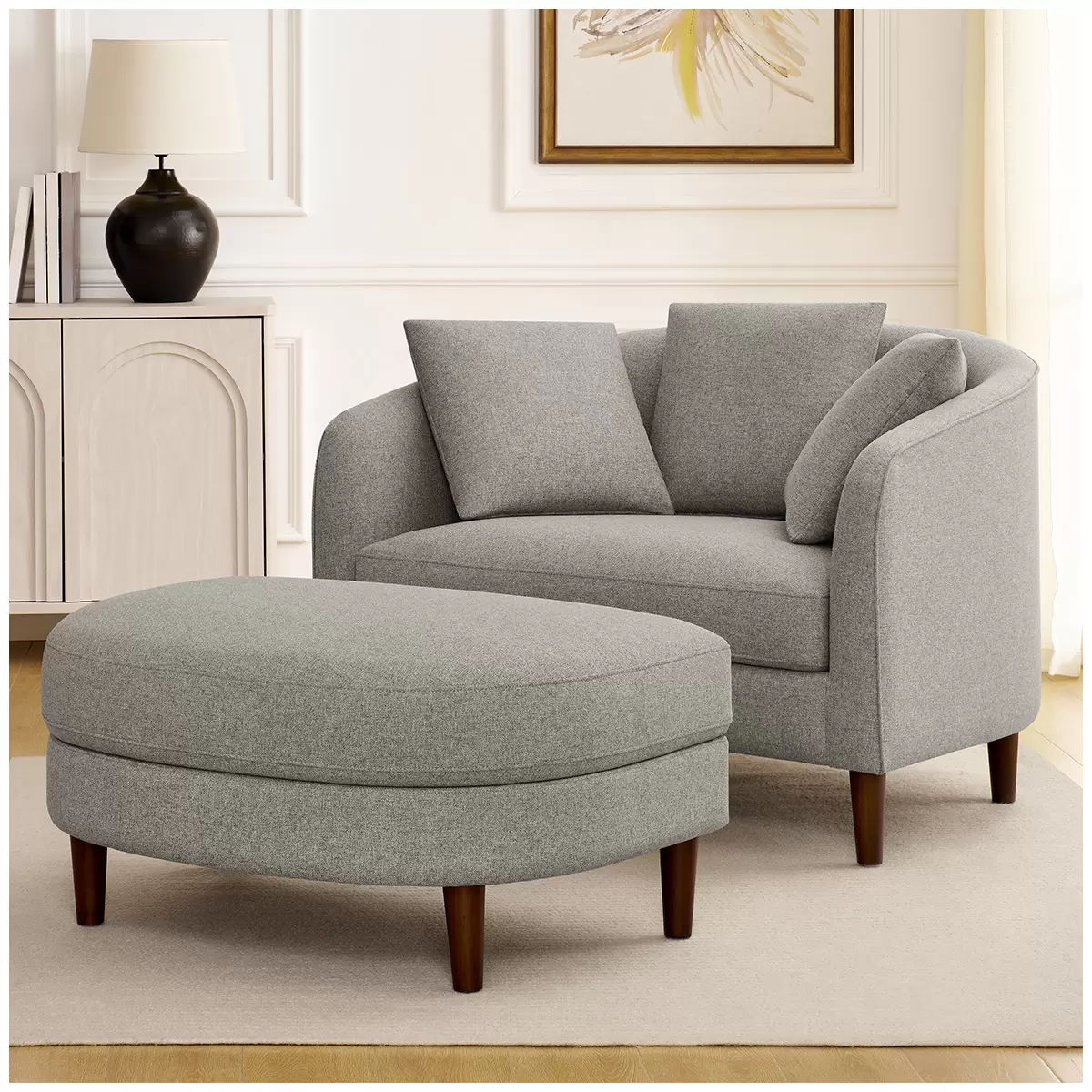 Accent Chair with Storage Ottoman - Ergonomic Barrel Design - SuperSaverAU - view 10
