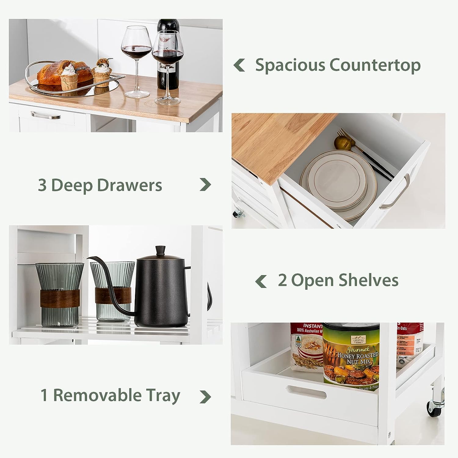 Kitchen Island on Wheels with Ample Storage - Mobile Cart - SuperSaverAU - view 5