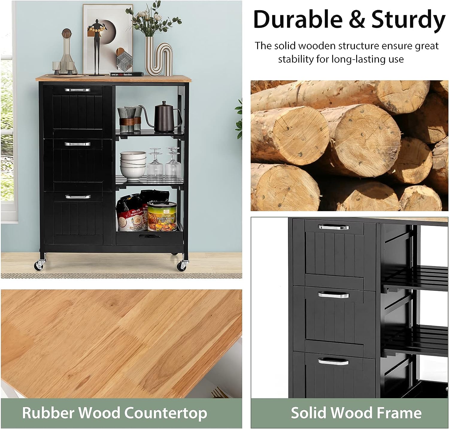Kitchen Island Cart with Storage, Drawers, Shelves - SuperSaverAU - view 4