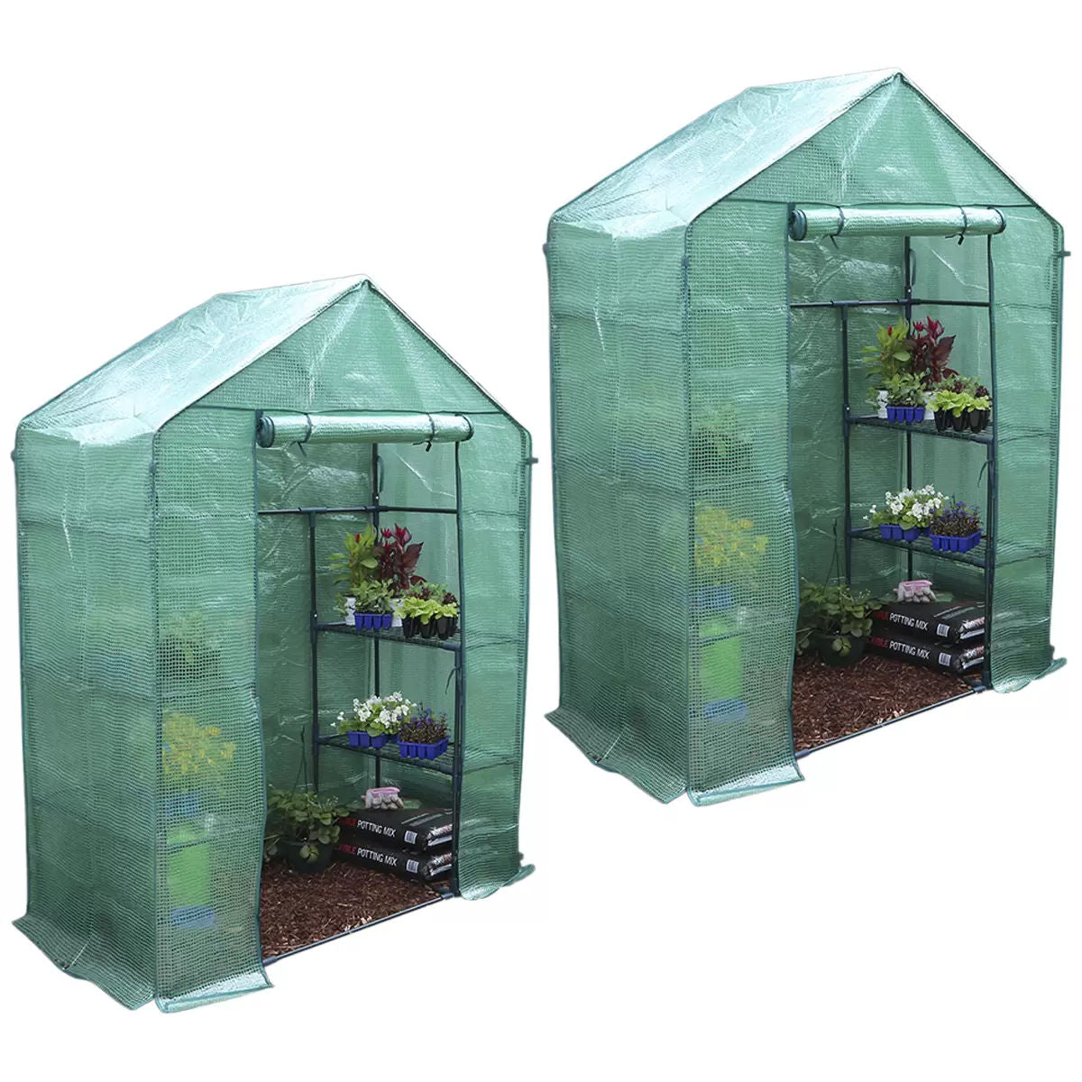 Walk-in Greenhouse 2 Tier Twin Pack, 195 x 143 x 73 cm - Easy Assembly, Durable Design - SuperSaverAU - view 2