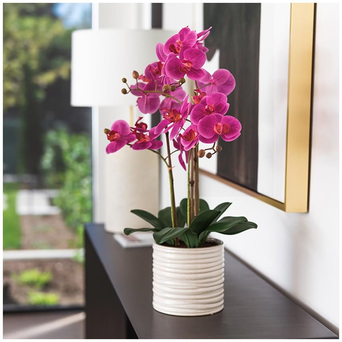 Artificial Orchid 67cm Pink in Ribbed Pot - Lifelike, No Maintenance, Stylish Decor - SuperSaverAU - view 2