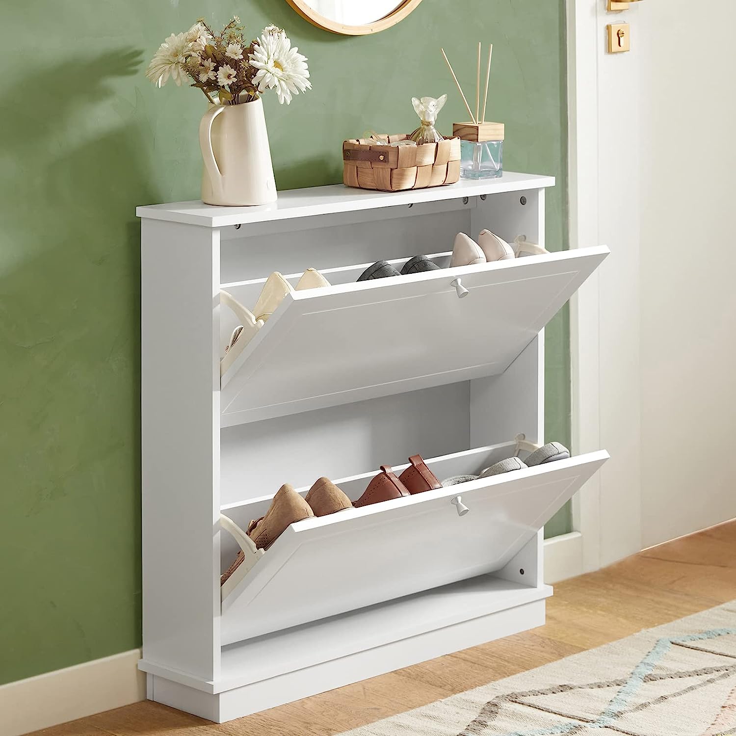 2 Drawer Shoe Cabinet Storage Unit - Slim Design - SuperSaverAU - view 2