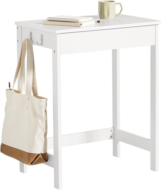 Compact White Desk with Drawer and Hooks