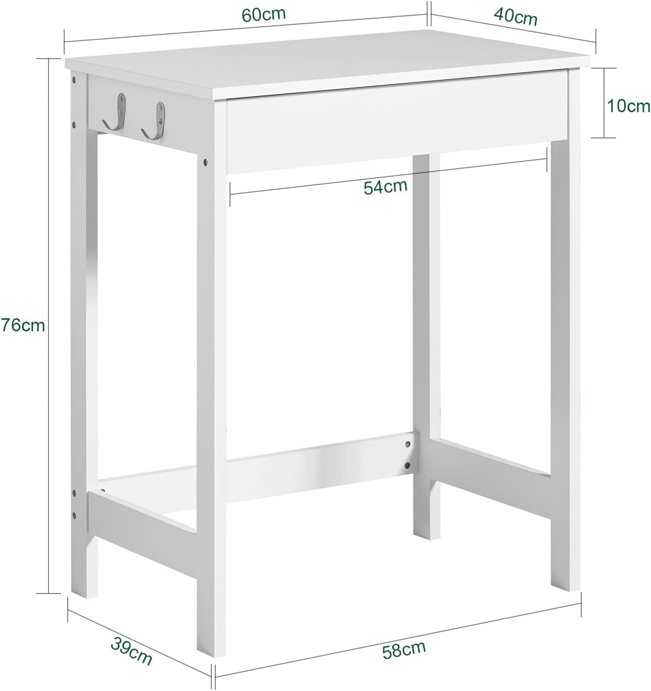 Compact White Desk with Drawer and Hooks