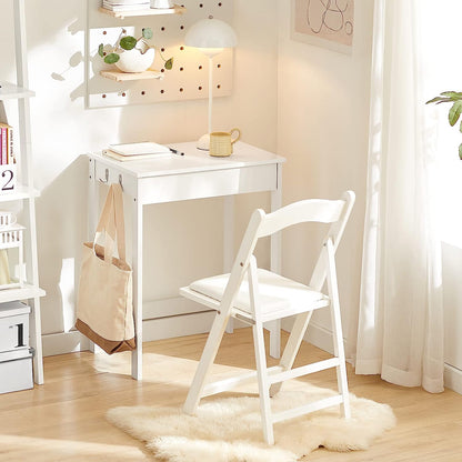 Compact White Desk with Drawer and Hooks