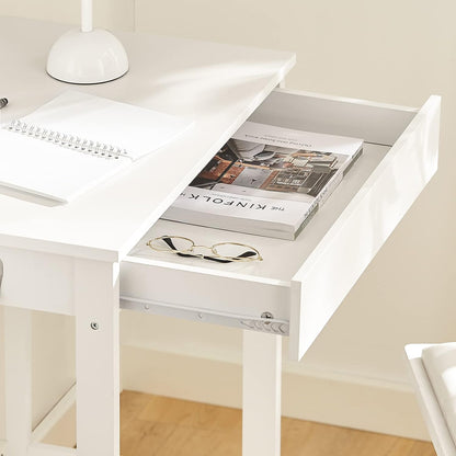 Compact White Desk with Drawer and Hooks