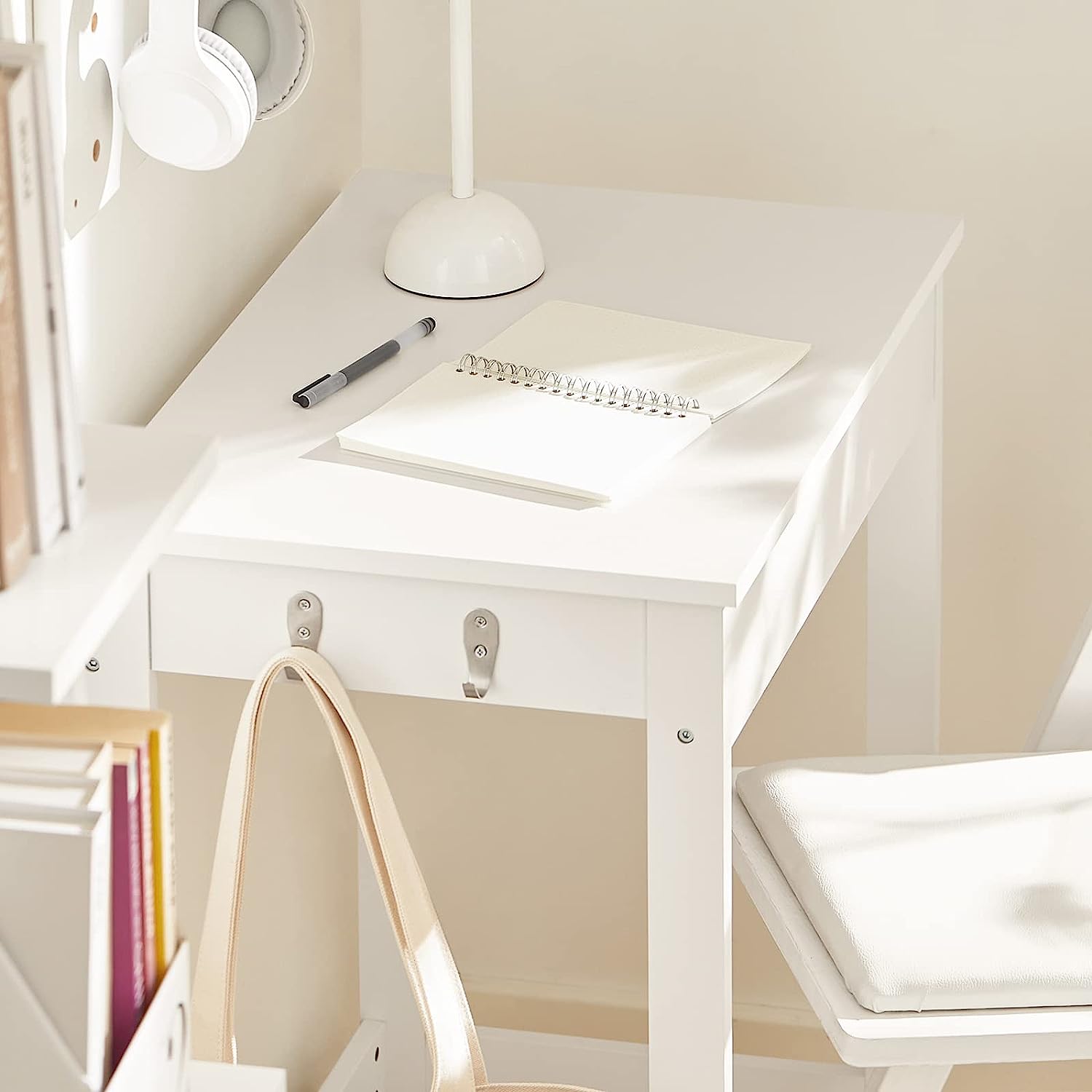 Compact White Desk with Drawer and Hooks - SuperSaverAU - view 9