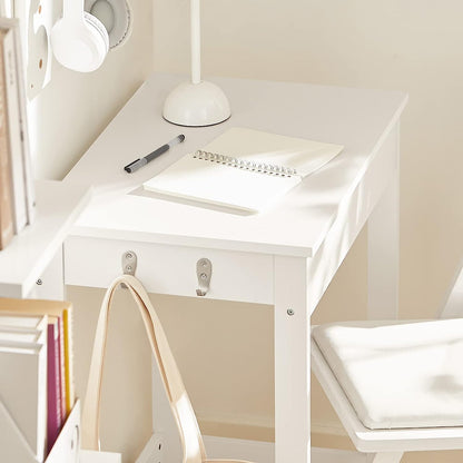 Compact White Desk with Drawer and Hooks