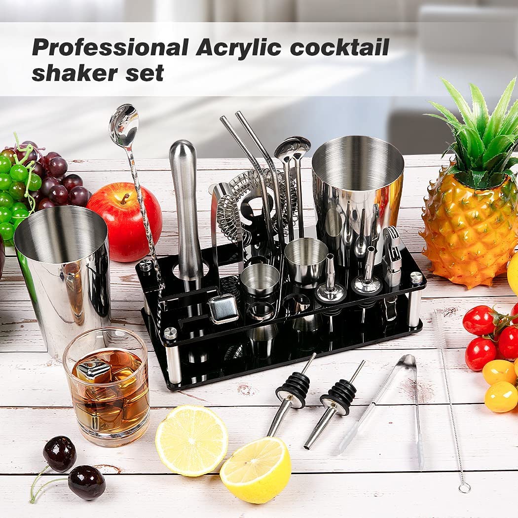 Premium 23 Piece Boston Cocktail Shaker Set Stainless Steel Bar Tools