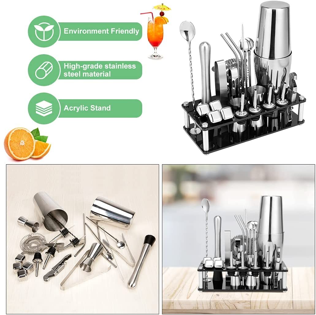 Premium 23 Piece Boston Cocktail Shaker Set Stainless Steel Bar Tools
