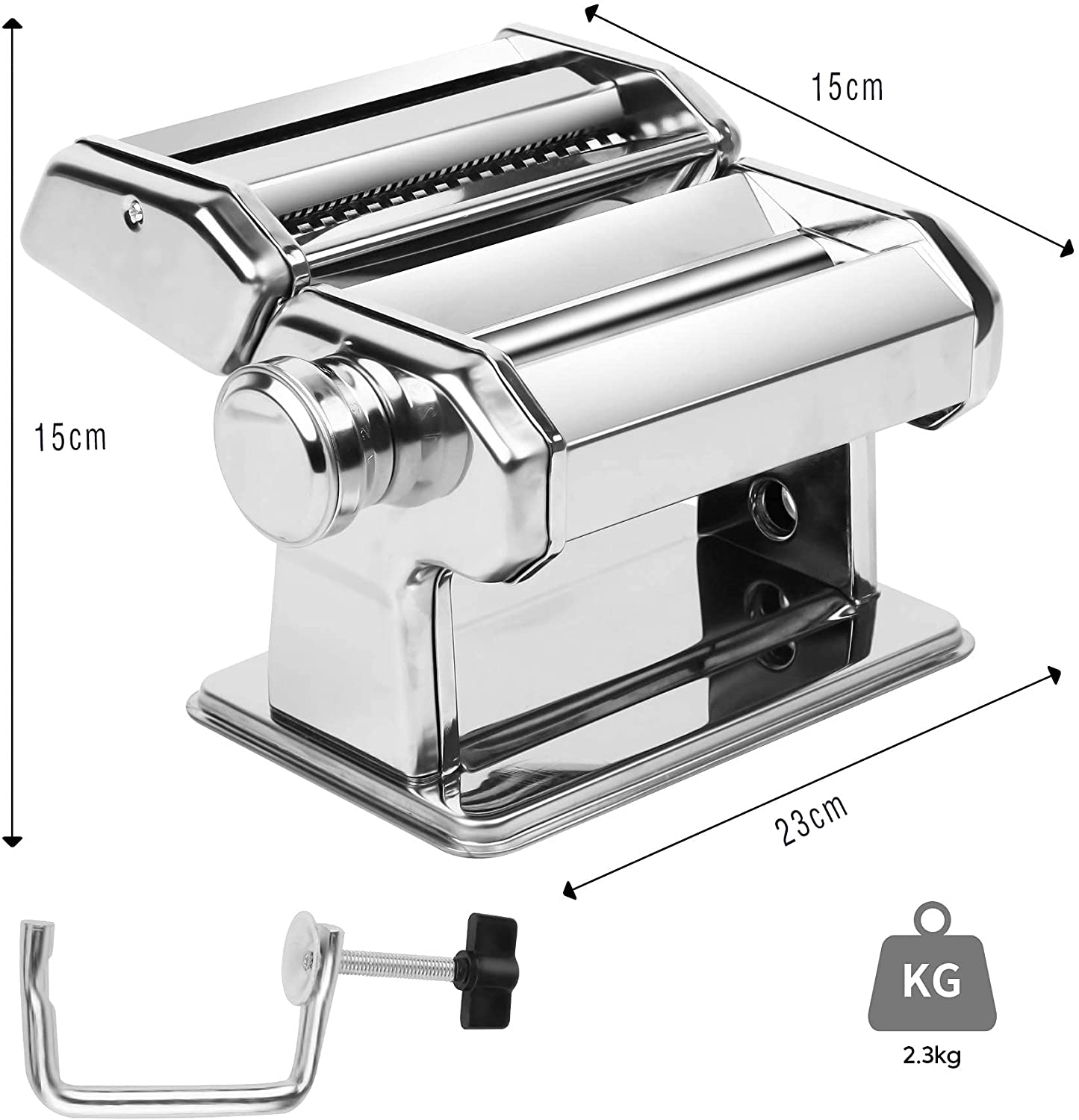 Premium Manual Steel Pasta Maker with 8 Thickness Settings