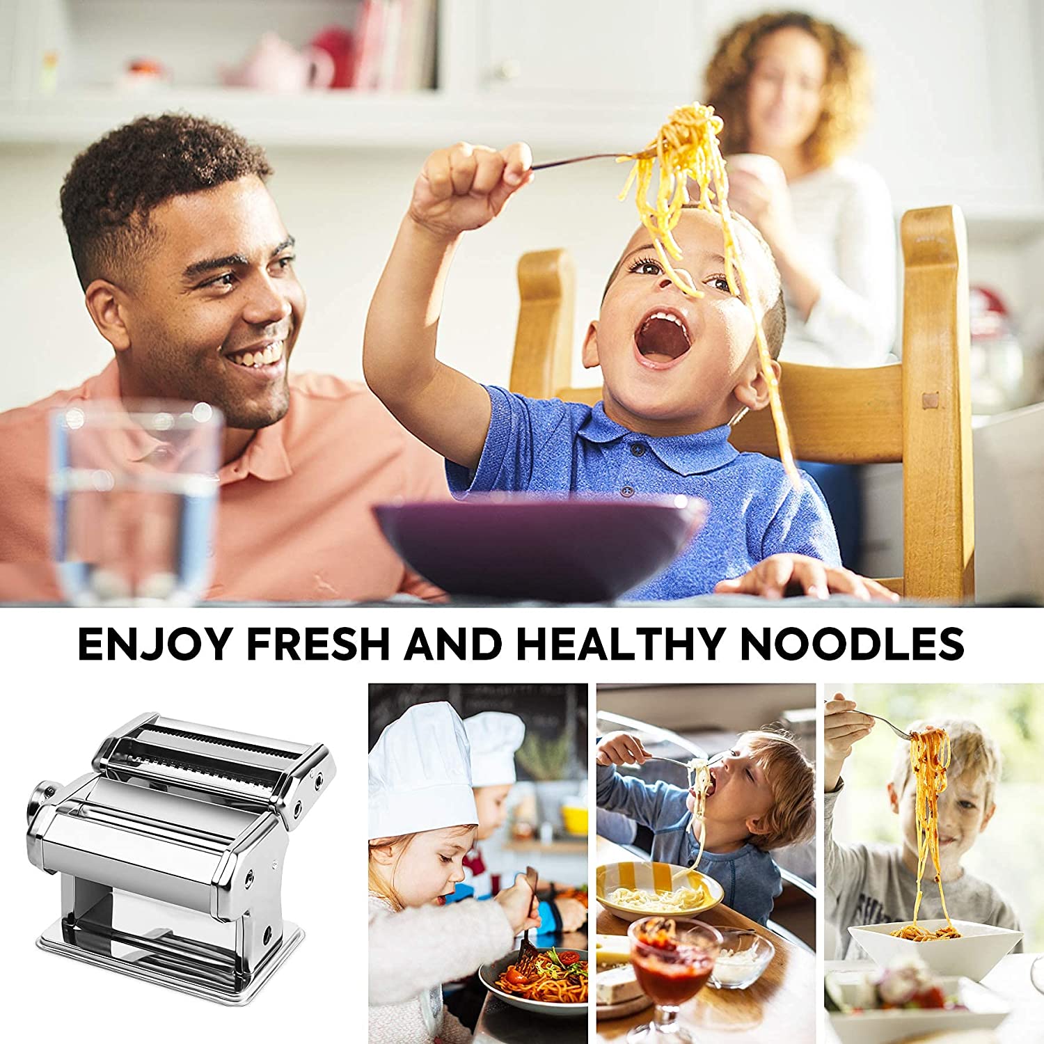 Premium Manual Steel Pasta Maker with 8 Thickness Settings
