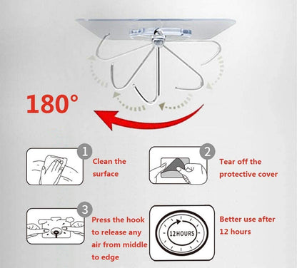 24 Packs Heavy Duty Adhesive Hooks - Reusable Kitchen Wall Hooks, Transparent Design